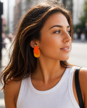 Σκουλαρίκια Διπλό Ημικύκλιο Πορτοκαλί